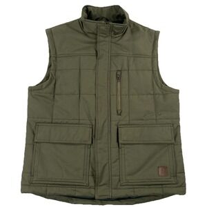 Overland Quilted Vest Full Zip Magnetic Pockets Flap Olive Green Men's Large